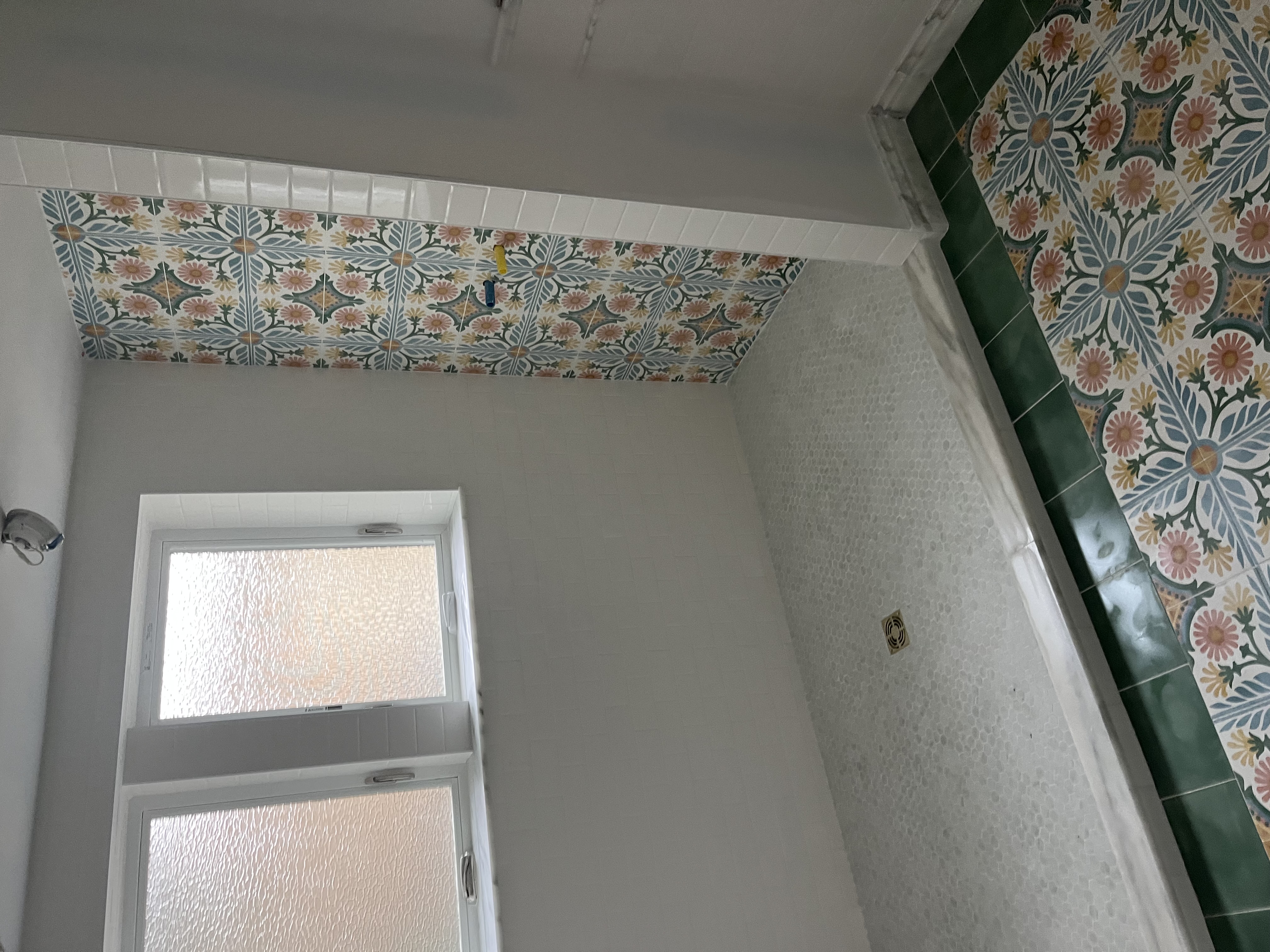 Decorative floral tile wet room