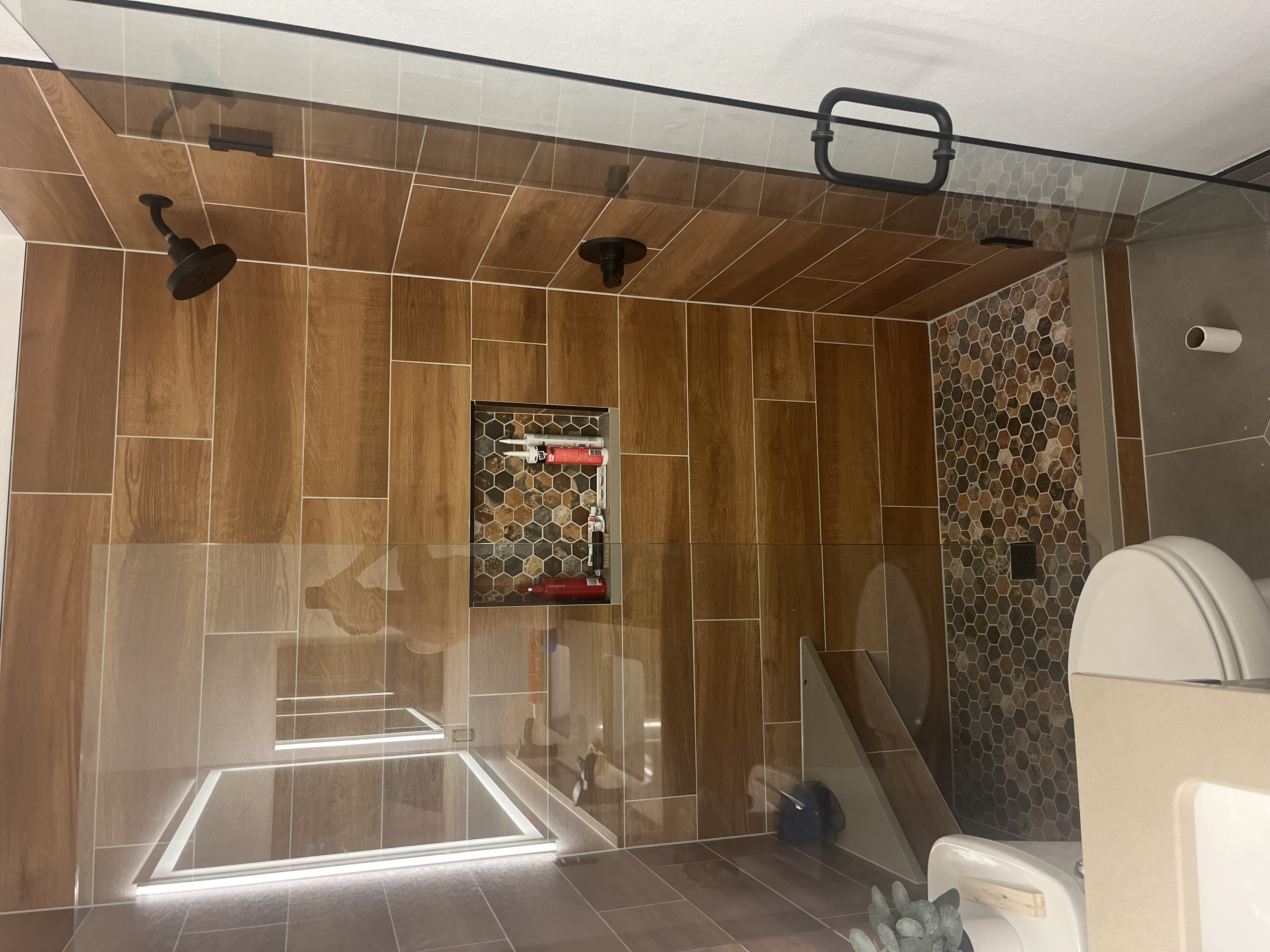 Wood-look tile shower