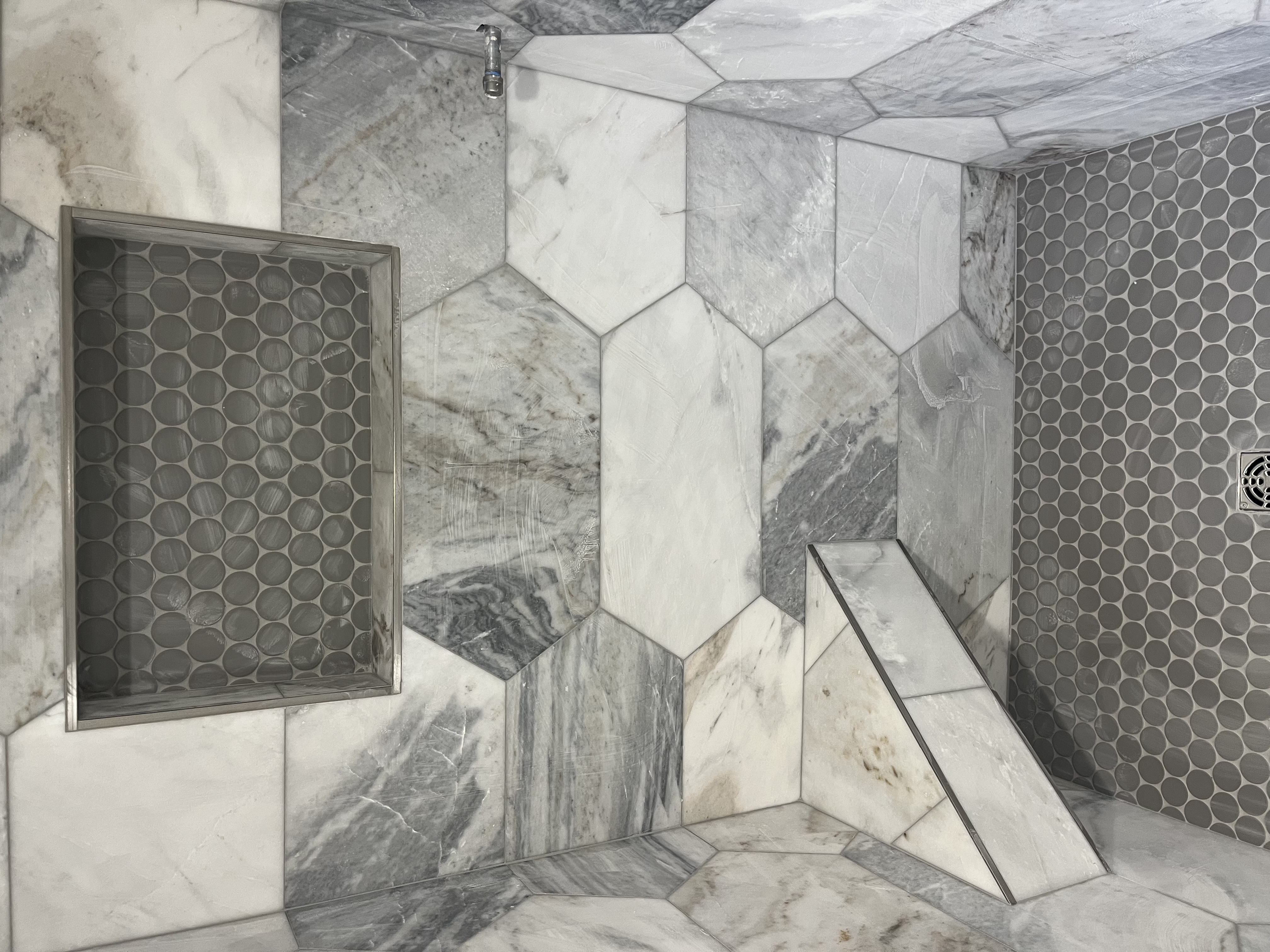 Marble hexagon shower