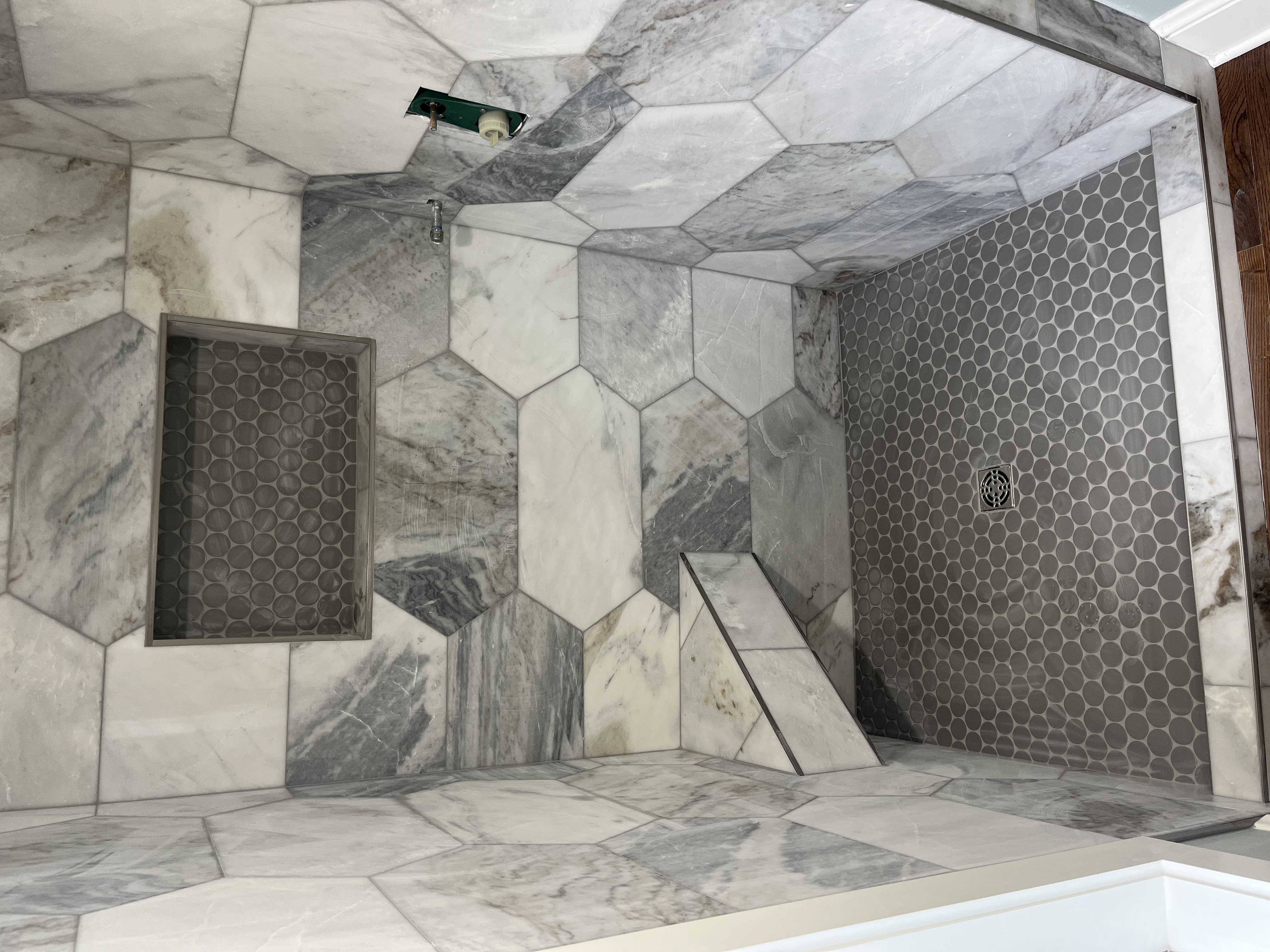 Marble hexagon shower detail