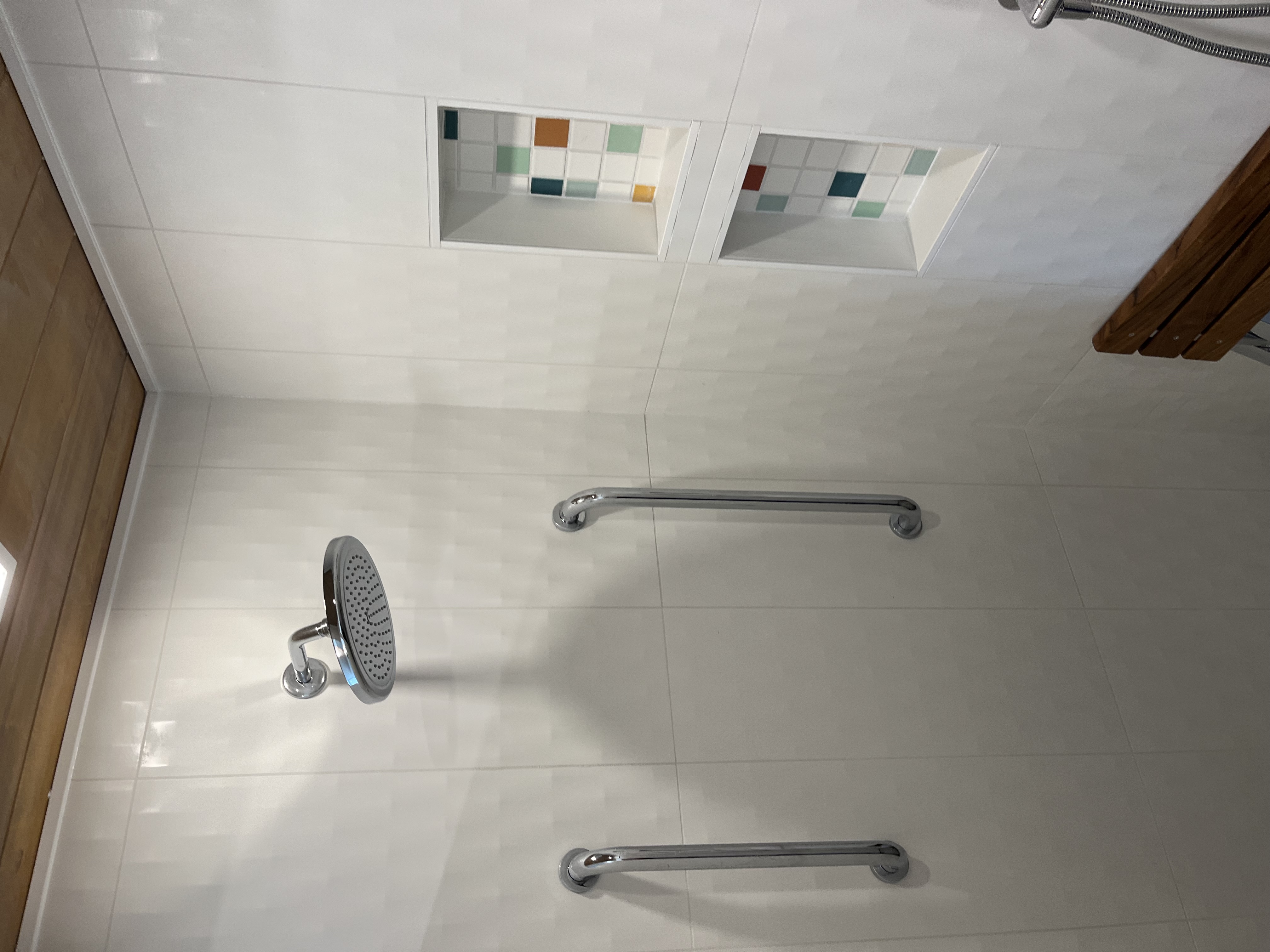 Accessibility shower with grab bars
