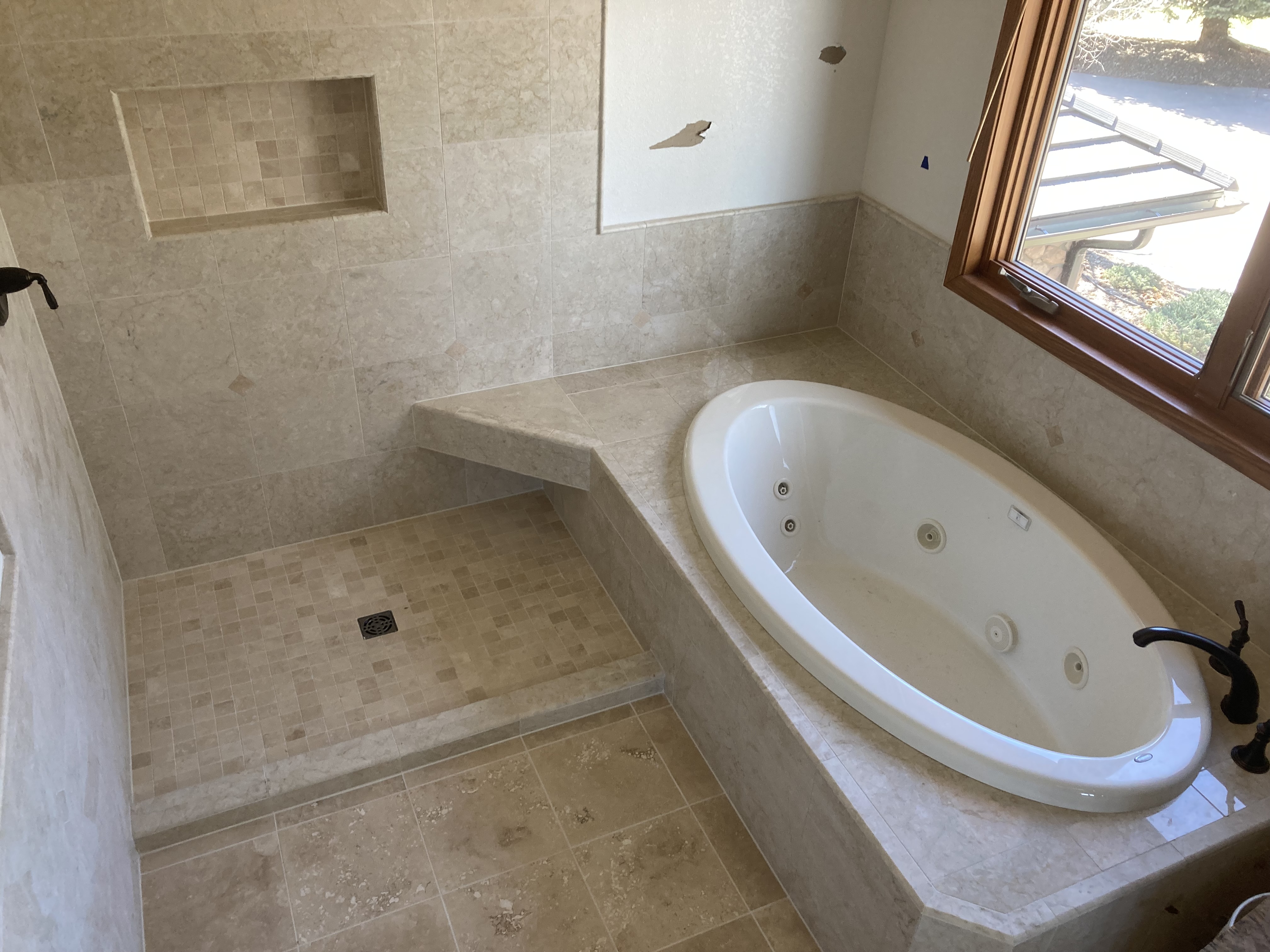 Travertine shower and tub