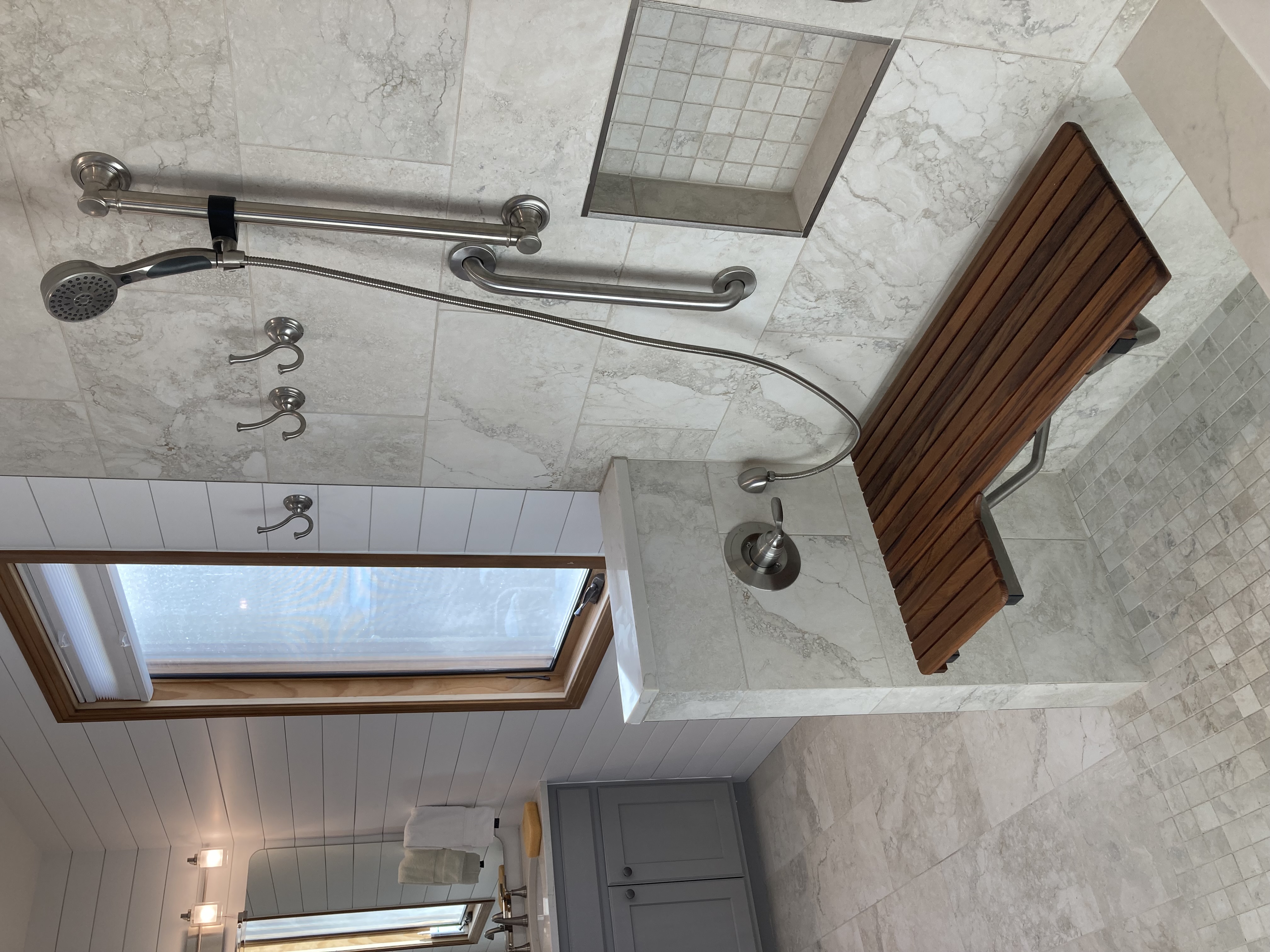 Marble accessibility shower full view
