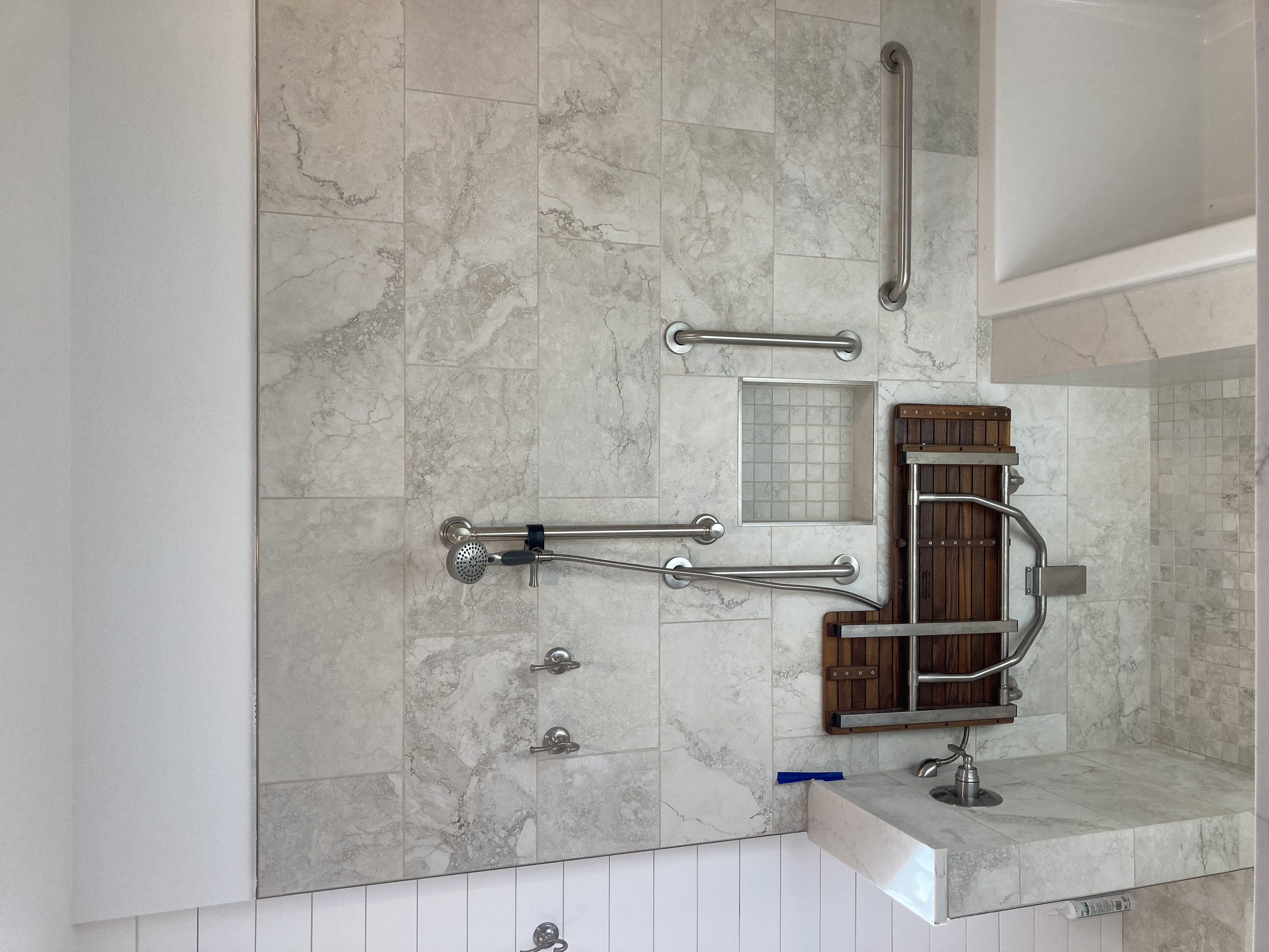 Marble shower overhead view